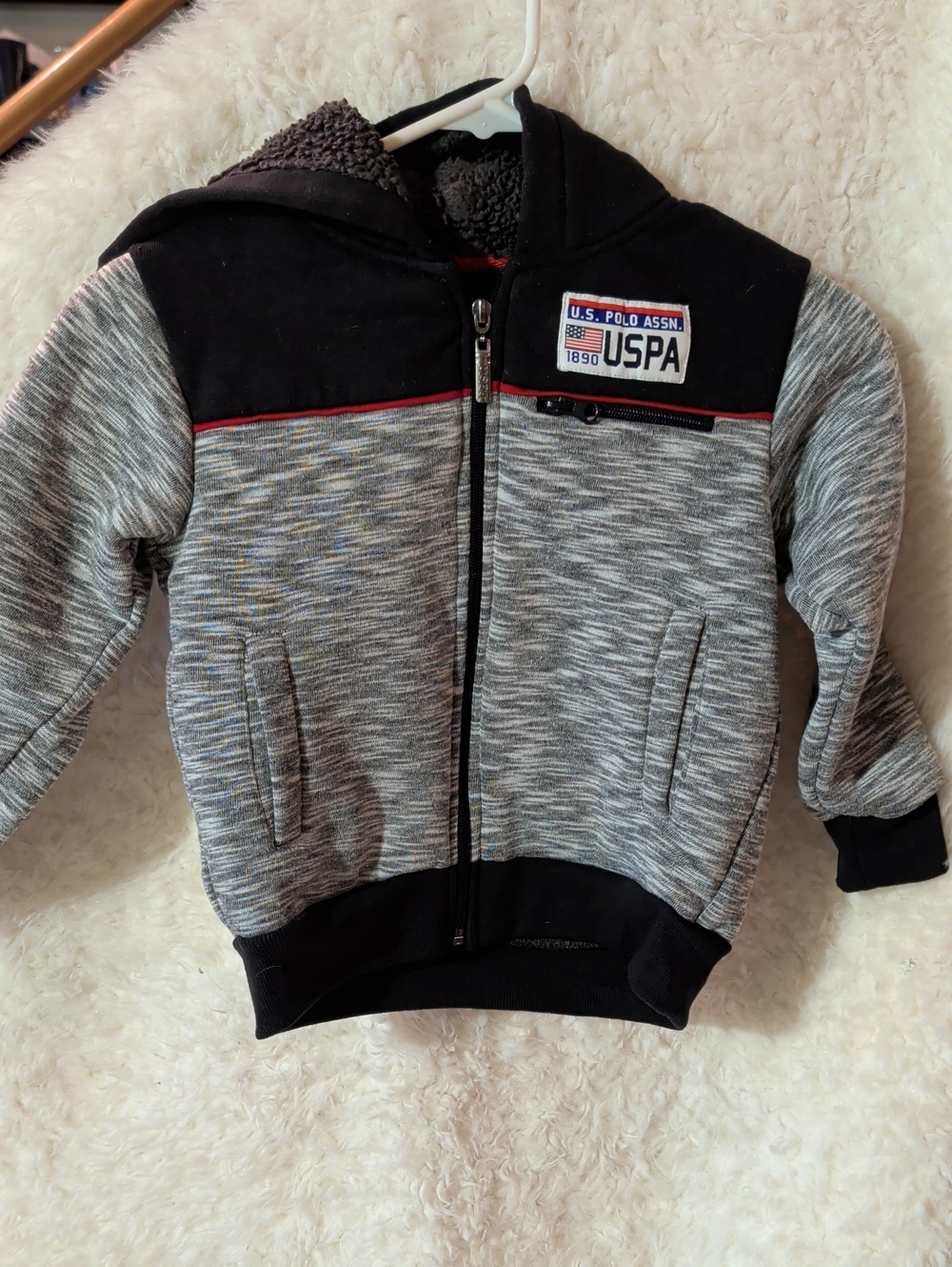 U.S. Polo Assn. Gray, Black & Red Boys' Hooded Zip-Up Sweatshirt